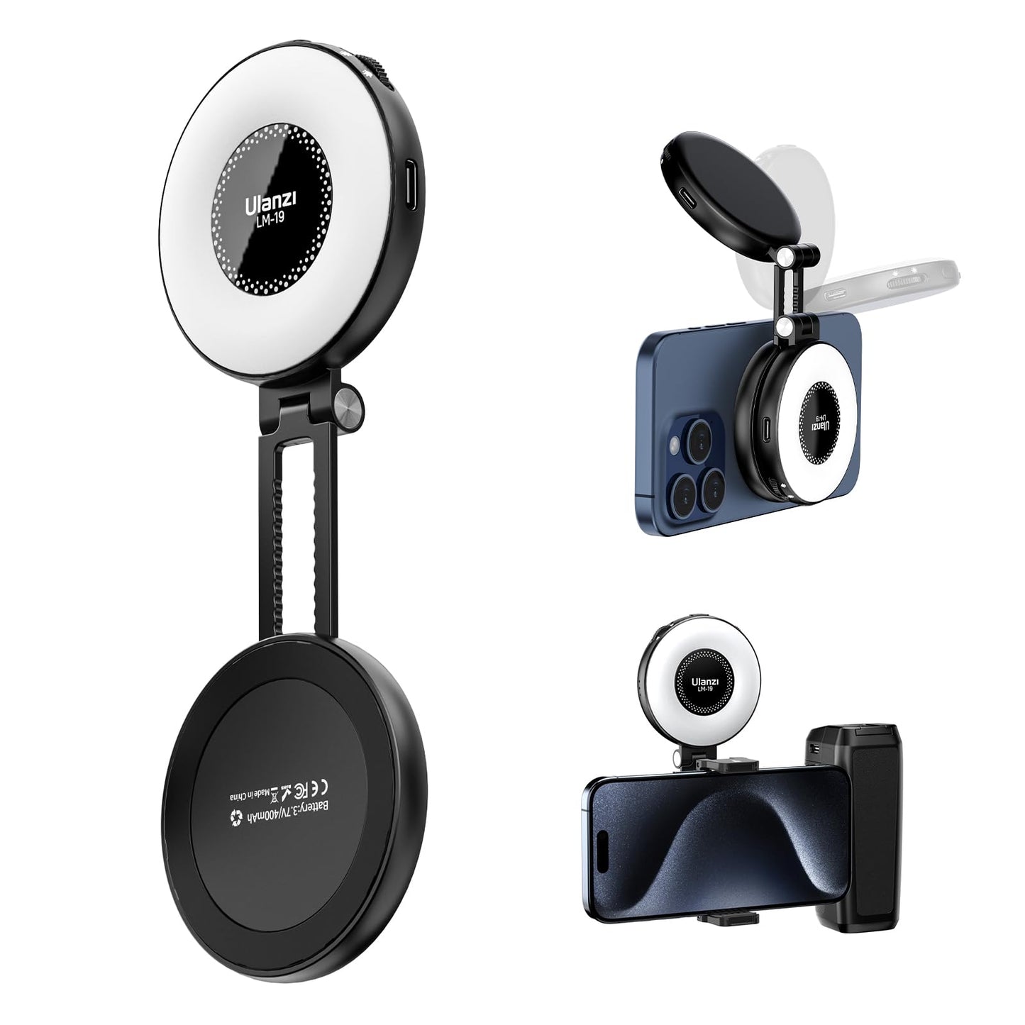 Ring Light Telephone ULANZI 4" Selfie Lumiere Photo, 3 Températures Couleur 3000K-7000K, Right Light 5 Niveaux Luminosité, Lumière Laptop für Vidéo Conférence Streaming Make-up Vlog Youtube TikTok