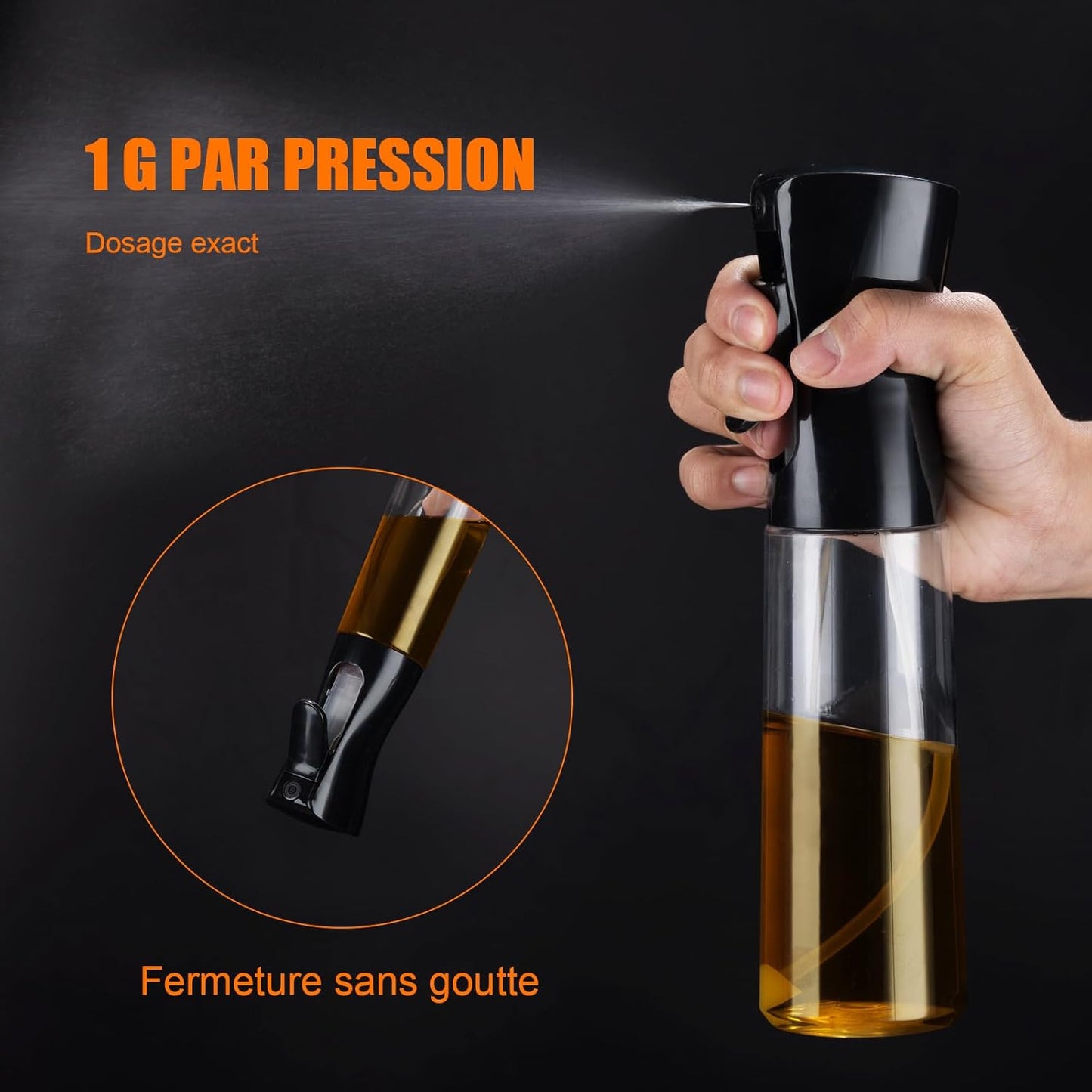 GRIFEMA Spray de Cuisine Huile Cuisine 300 ML, Vaporisateur d'Huile de Cuisson pour Friteuse sans Huile, Air Fryer Accessoires, Noir, GE2002B-300