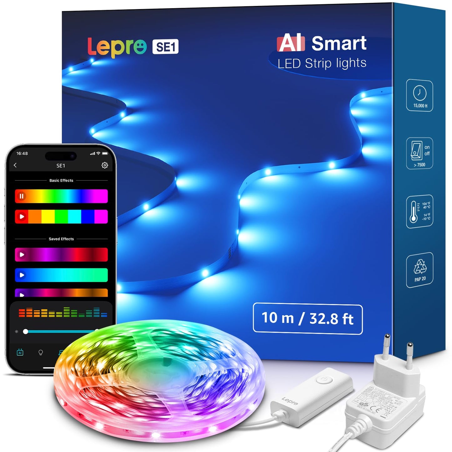 Lepro SE1 IA Ruban LED RGB Connecté WiFi 5M, Éclairage généré par IA LLM, Led Chambre Contrôlé par APP, Sync Musique, Compatible avec Alexa et Google Assistant