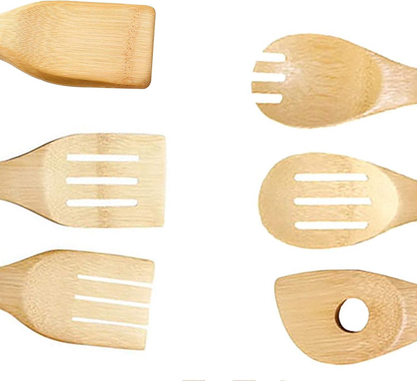 Lot de 8 Ustensiles de Cuisine en Bambou, Cuillères et Spatules en Bois, Anti-adhésifs et Wok, Spatule Pelle, Ensemble D'ustensiles de Cuisine Résistant à la Chaleur Outils Cuillère Spatule