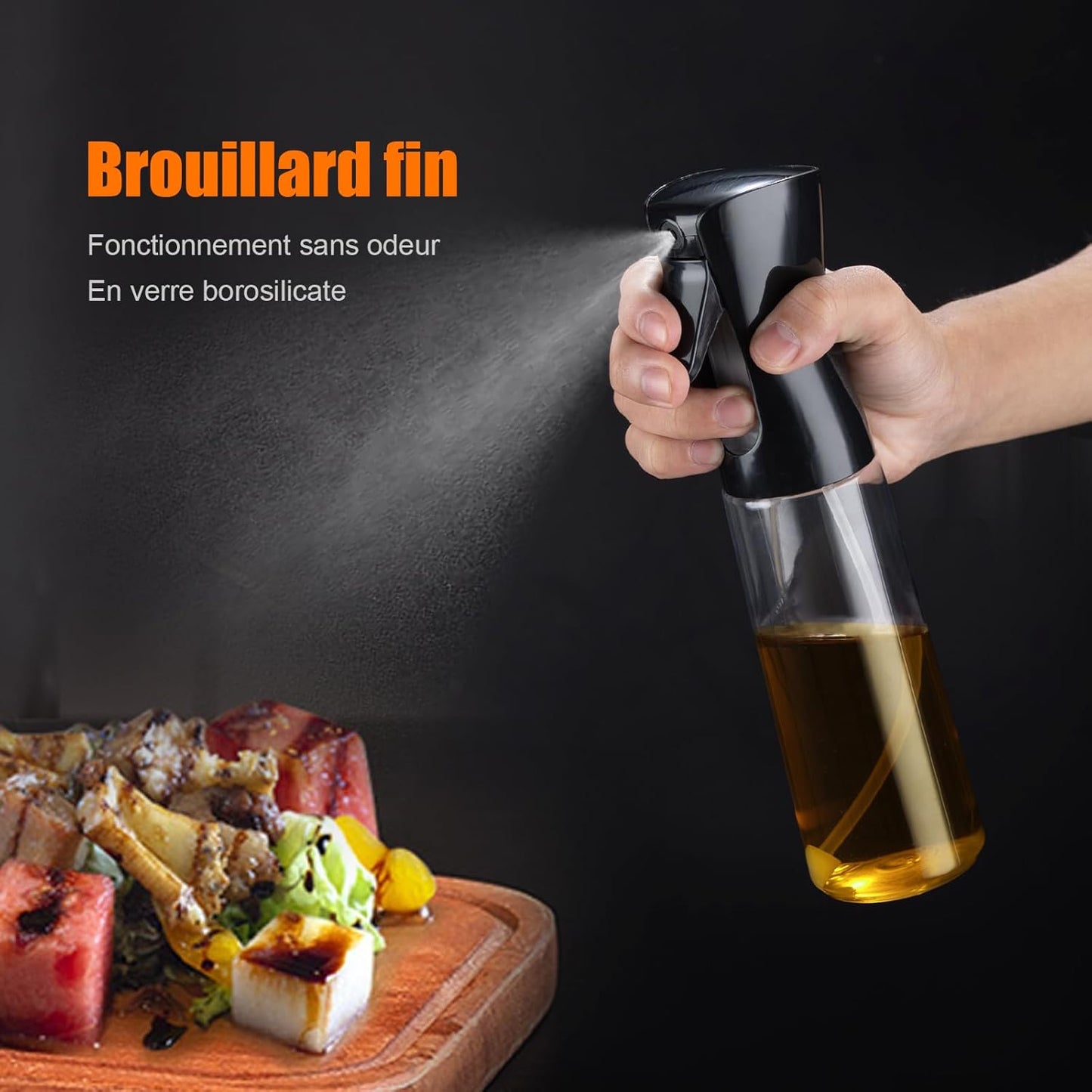GRIFEMA Spray de Cuisine Huile Cuisine 300 ML, Vaporisateur d'Huile de Cuisson pour Friteuse sans Huile, Air Fryer Accessoires, Noir, GE2002B-300