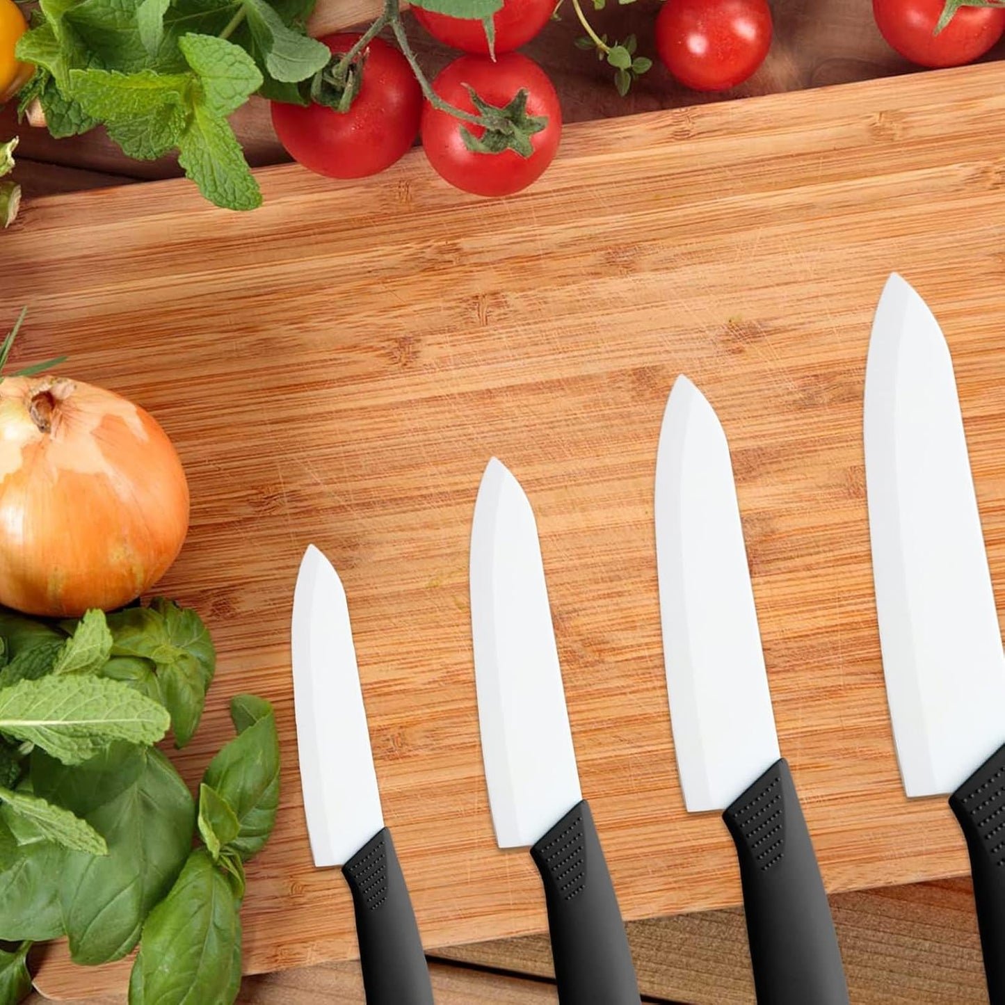 CORESLUX Couteau Ceramique Cuisine, Couteaux en céramique Couteaux de Cuisine (6" Couteau Chef, 5" Couteau Utilitaire, 4" Couteau à Fruits, 3" Couteau à éplucher, Éplucheur pour Fruit et Légume)