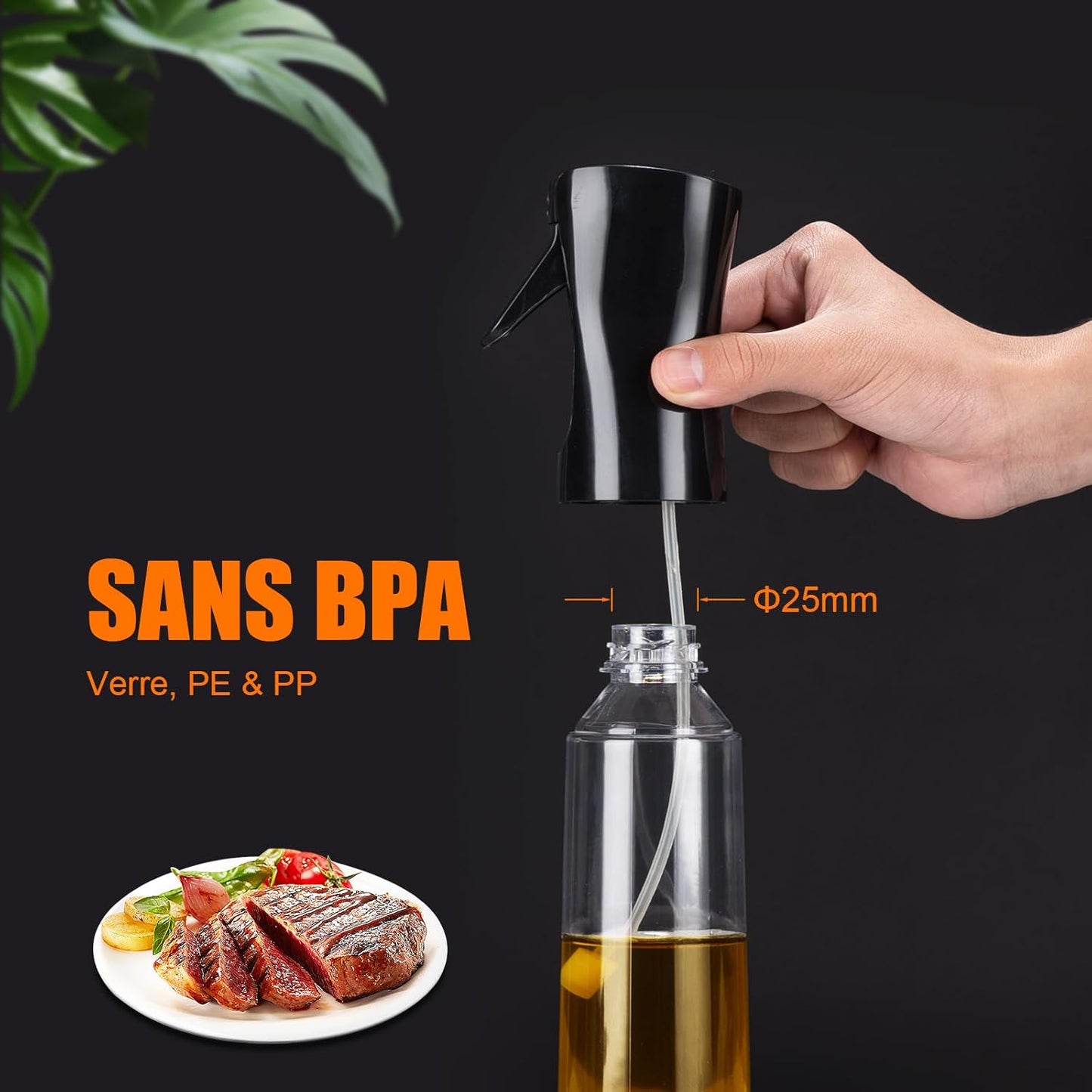 GRIFEMA Spray de Cuisine Huile Cuisine 300 ML, Vaporisateur d'Huile de Cuisson pour Friteuse sans Huile, Air Fryer Accessoires, Noir, GE2002B-300