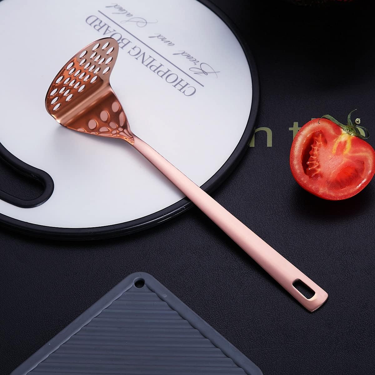 Ensemble D'ustensiles de Cuisine en Cuivre, Ensemble D'ustensiles de Cuisine en Acier Inoxydable de 13 Pièces Avec Placage En or Rose en Titane, Ensemble D'outils de Cuisine Avec Porte-Ustensiles