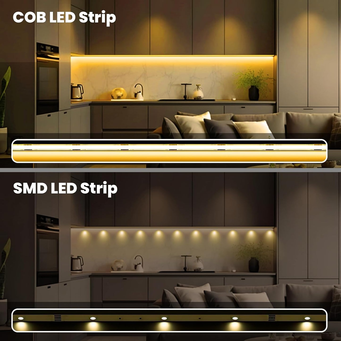 ACELUMO Ruban LED COB 5m, Ruban LED Blanc Chaud avec Smart App et Telecommande, Fonction Minuterie, Couleur Dynamique, Mode Musique pour Mural, TV, Cuisine Salon, 3000K