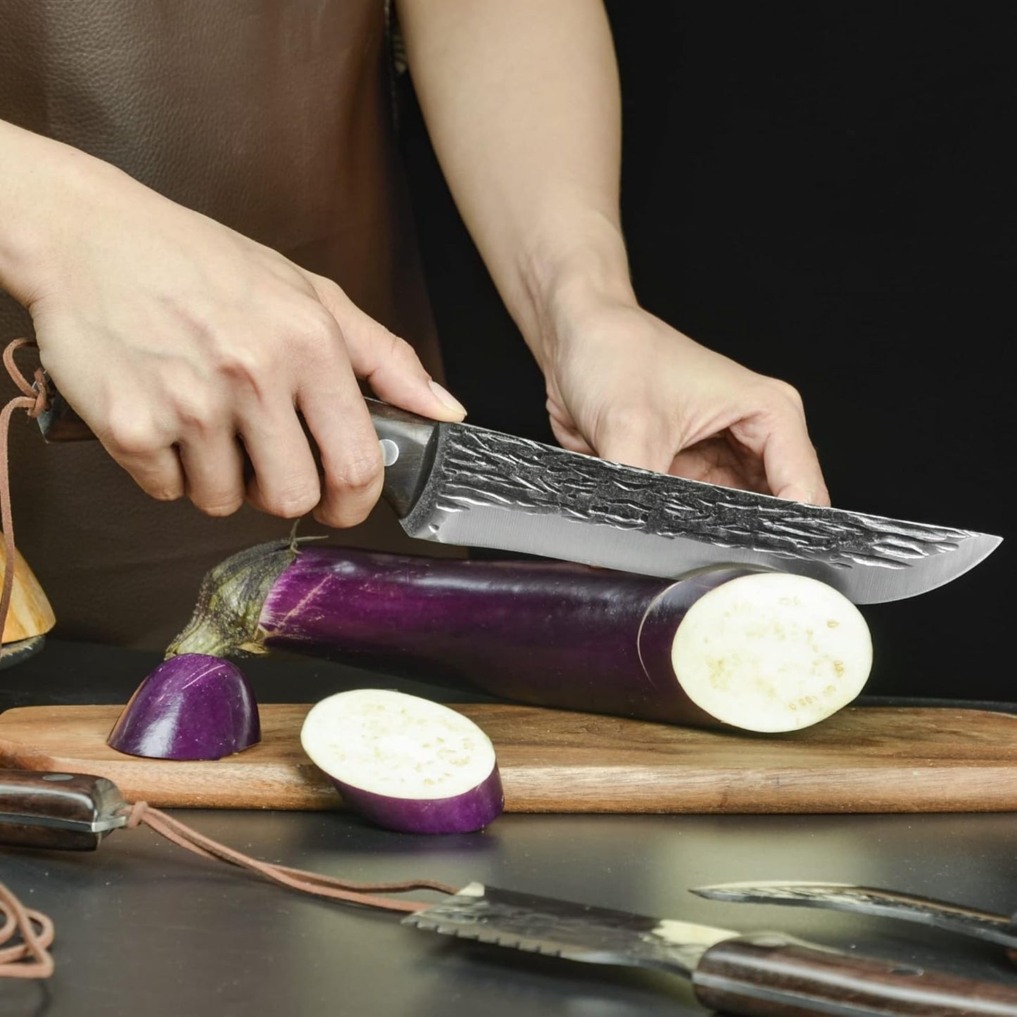 FULLHI Lot de 17 couteaux Metzger Chef comprenant fourreau en acier au carbone et couteau de cuisine complet Tang légume Cleaver Home BBQ Camping avec sac à couteaux