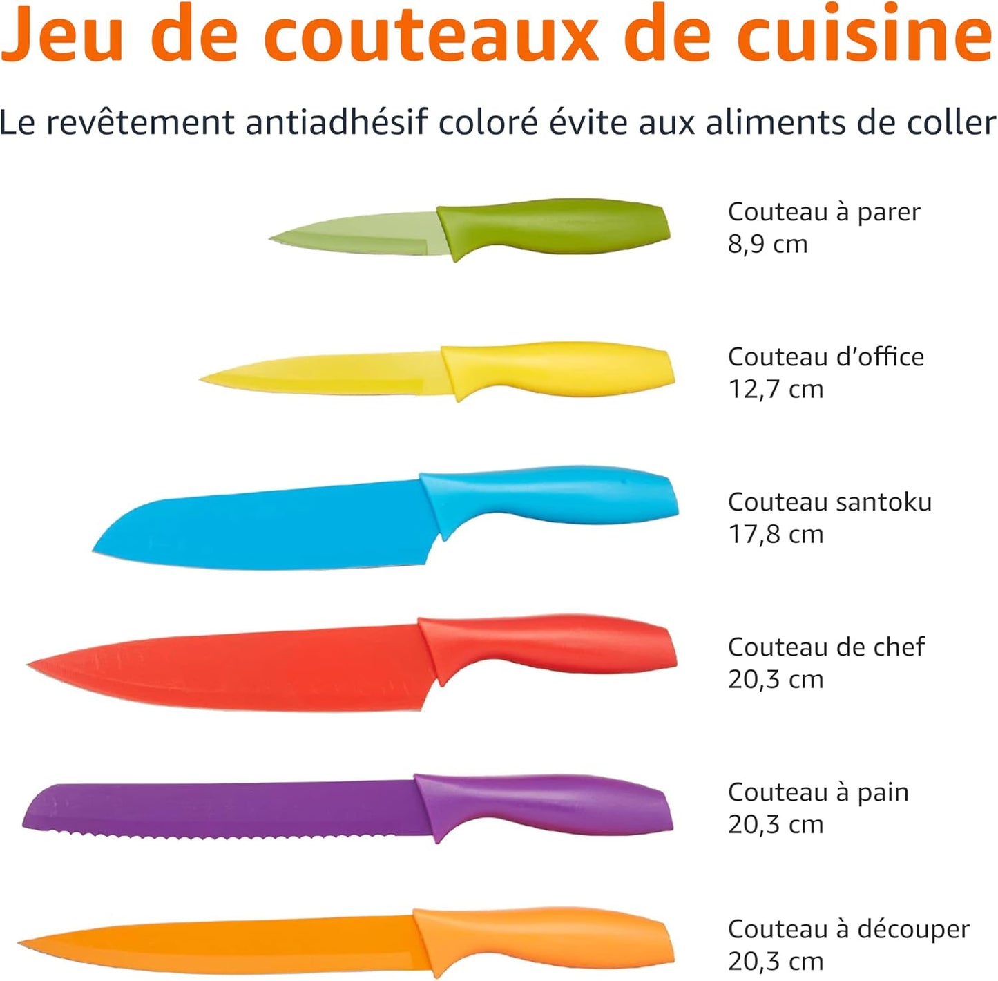 Amazon Basics Lot de Couteaux colorés 12 pièces, Multicolore