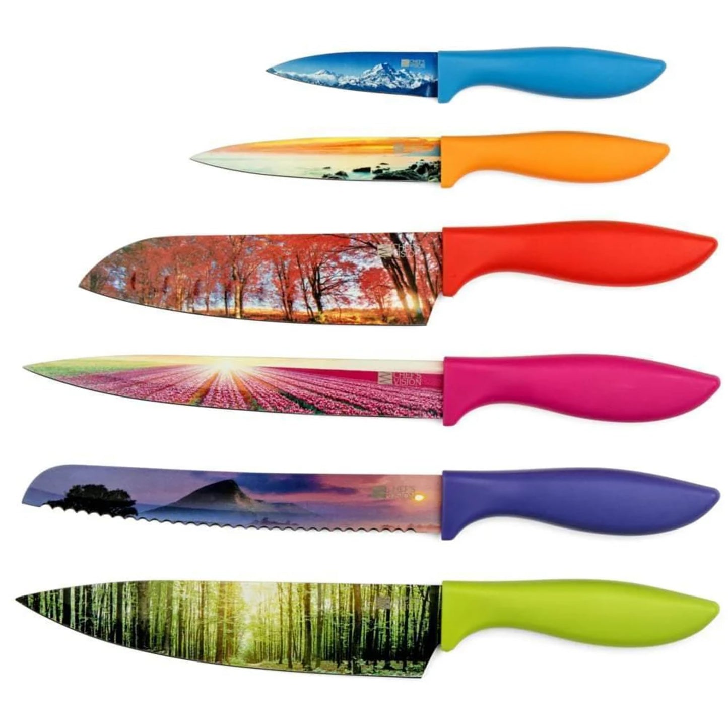Ensemble de Couteaux Chef’s Vision Cosmos - Ensemble de Couteaux de Cuisine en Acier Inoxydable de 6 Pièces - Scènes Cosmiques Superbes - Cadeau Parfait pour Pendaison de Crémaillère, Femme ou Homme