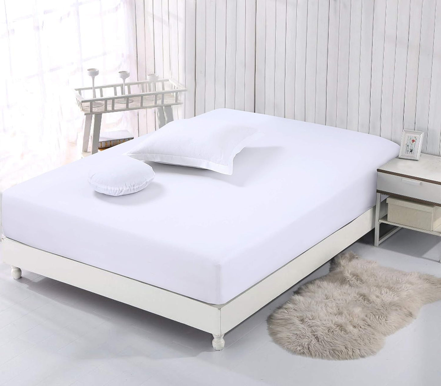 VISION - Drap Housse 140 x 190 cm - Coloris: Blanc - 100% Coton: 57 Fils - 4 Coins élastiques