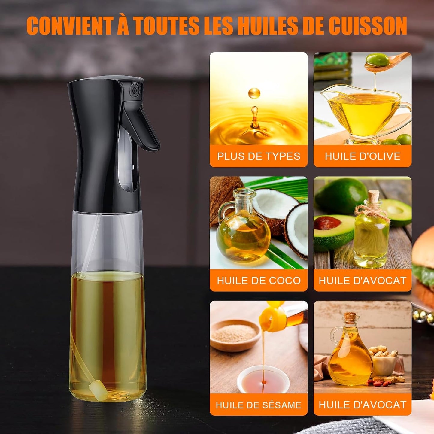 GRIFEMA Spray de Cuisine Huile Cuisine 300 ML, Vaporisateur d'Huile de Cuisson pour Friteuse sans Huile, Air Fryer Accessoires, Noir, GE2002B-300