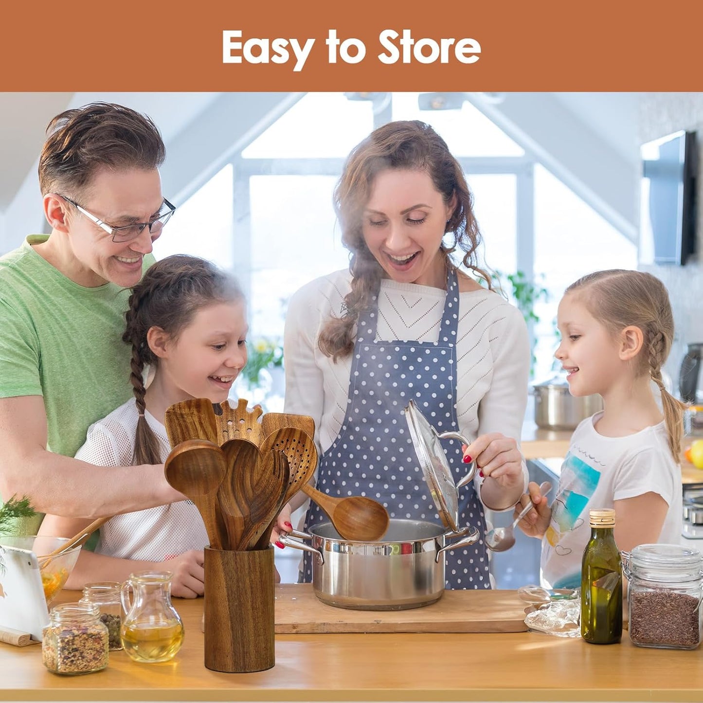 comfoyar Teck Ustensiles de Cuisine Bois, Set de 7 Cuillère en Bois pour la Cuisson avec Spatula et Ladle, Lot de Cuillere Ustensile Résistance à la chaleur Convient pour Poêles Antiadhésives