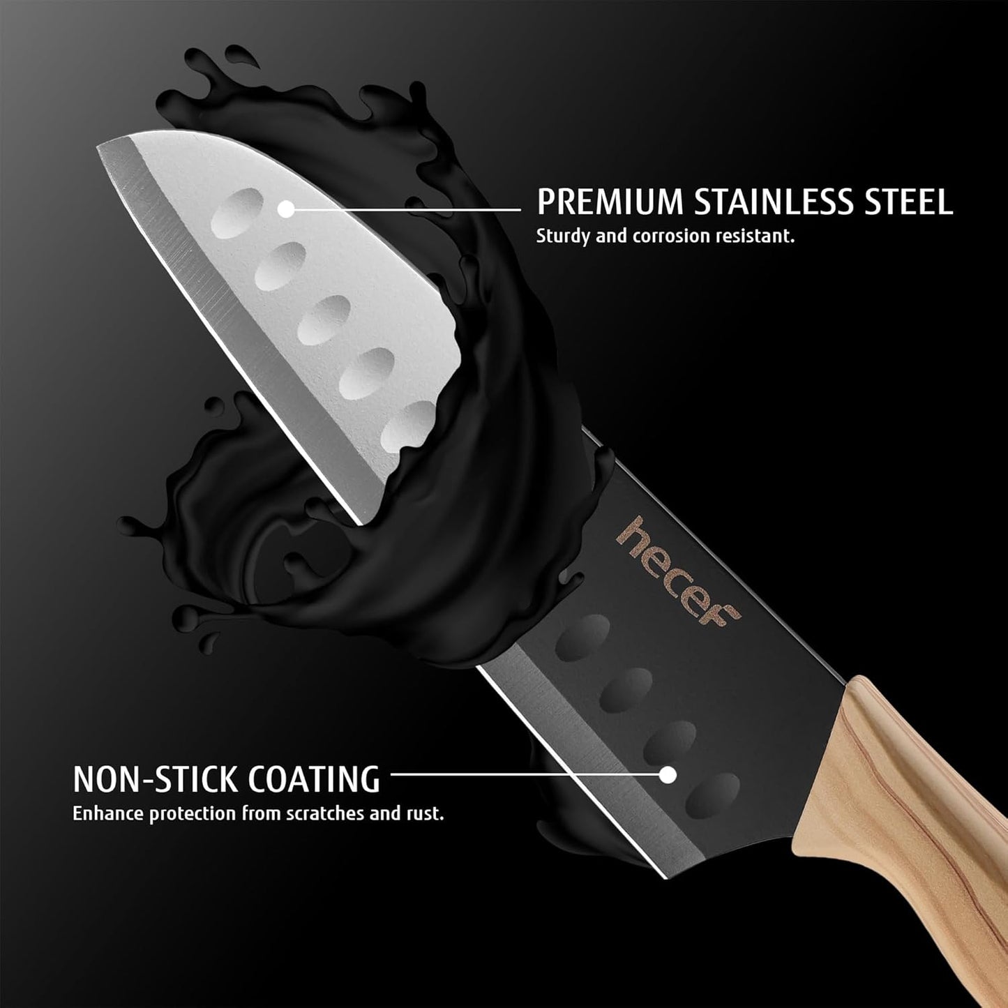 hecef Set de 3 Couteaux de Cuisine Professionnels en Acier Inoxydable – Set Couteau Cuisine inclure Couteau de Chef, Utilitaire, d’Office, Manche Ergonomique, Série Rétro