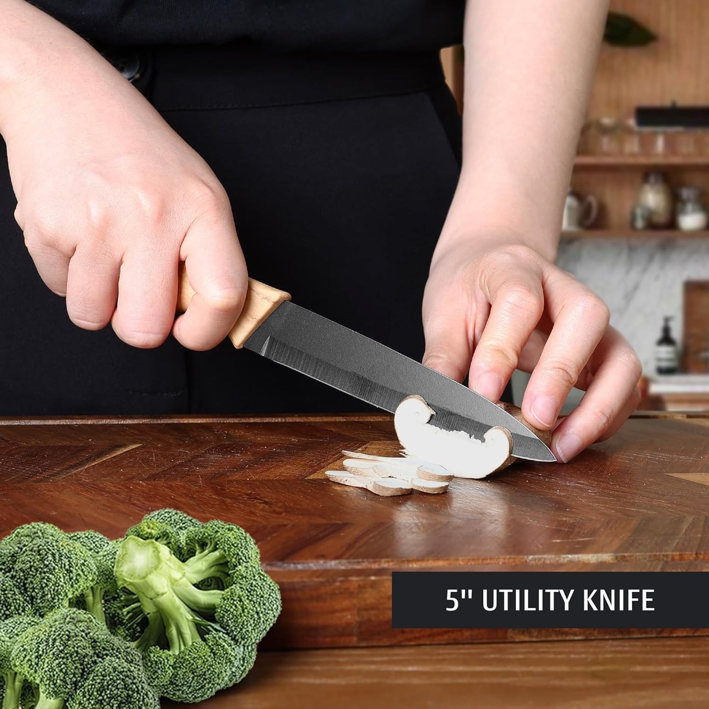 hecef Set de 3 Couteaux de Cuisine Professionnels en Acier Inoxydable – Set Couteau Cuisine inclure Couteau de Chef, Utilitaire, d’Office, Manche Ergonomique, Série Rétro