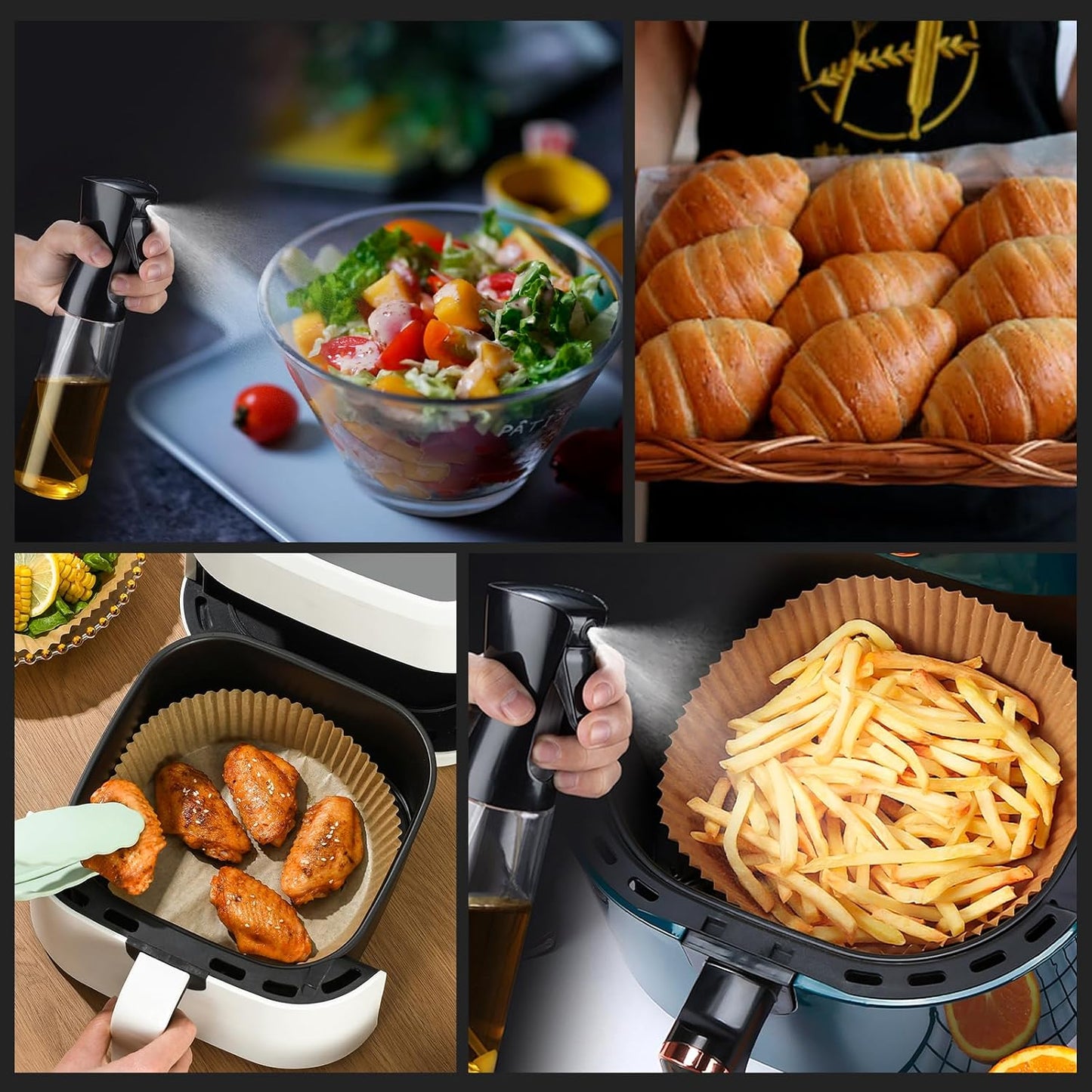 GRIFEMA Spray de Cuisine Huile Cuisine 300 ML, Vaporisateur d'Huile de Cuisson pour Friteuse sans Huile, Air Fryer Accessoires, Noir, GE2002B-300