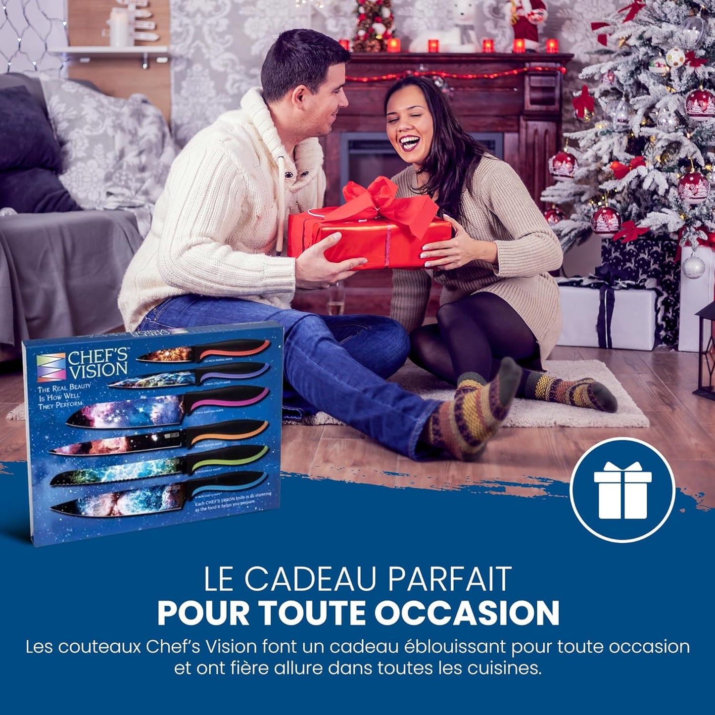 Ensemble de Couteaux Chef’s Vision Cosmos - Ensemble de Couteaux de Cuisine en Acier Inoxydable de 6 Pièces - Scènes Cosmiques Superbes - Cadeau Parfait pour Pendaison de Crémaillère, Femme ou Homme