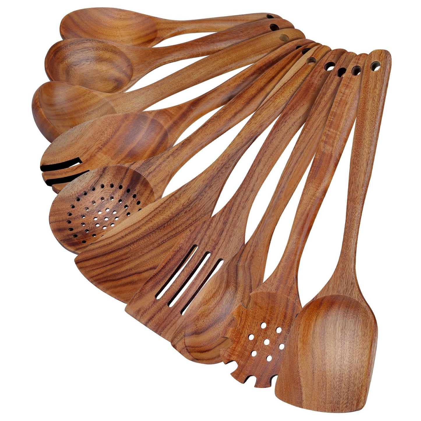 comfoyar Teck Ustensiles de Cuisine Bois, Set de 7 Cuillère en Bois pour la Cuisson avec Spatula et Ladle, Lot de Cuillere Ustensile Résistance à la chaleur Convient pour Poêles Antiadhésives