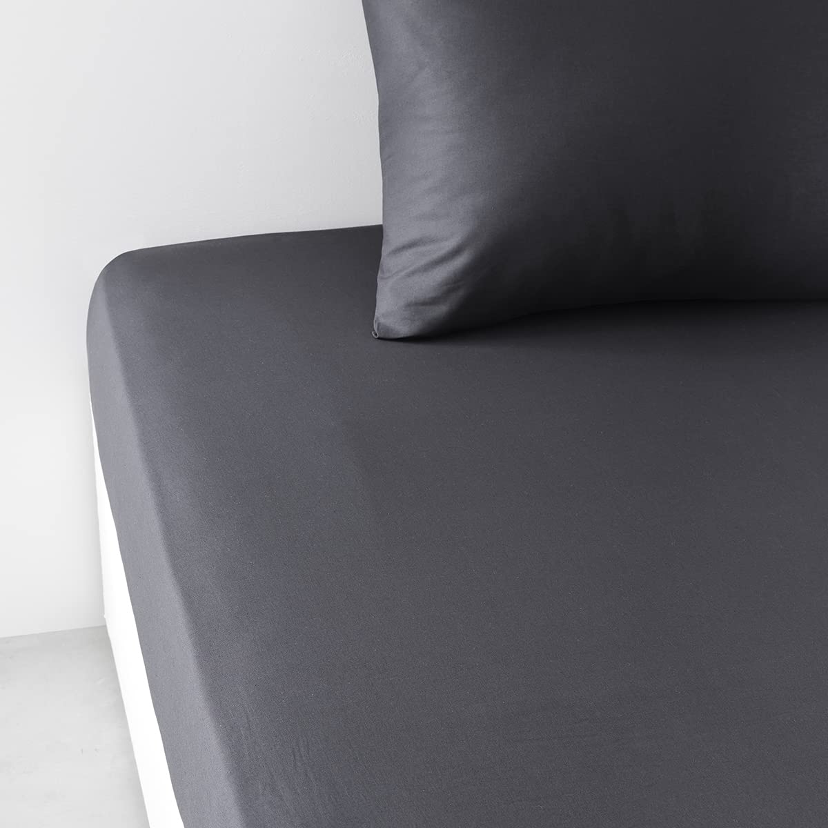 TODAY Essential - Drap Housse 140X190 cm 2 Personnes 100% Coton Uni, Acier
