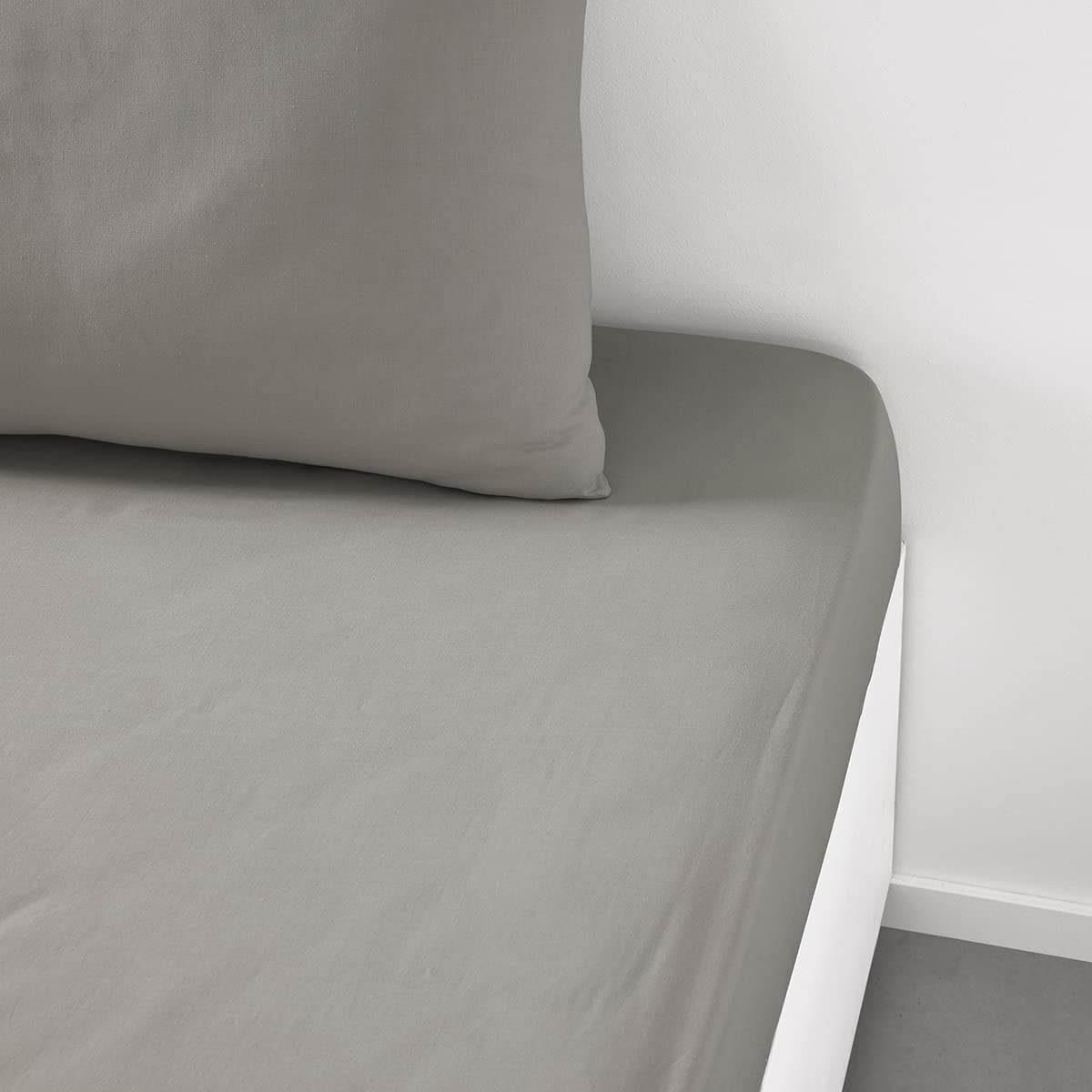 TODAY Essential - Drap Housse 140X190 cm 2 Personnes 100% Coton Uni, Acier