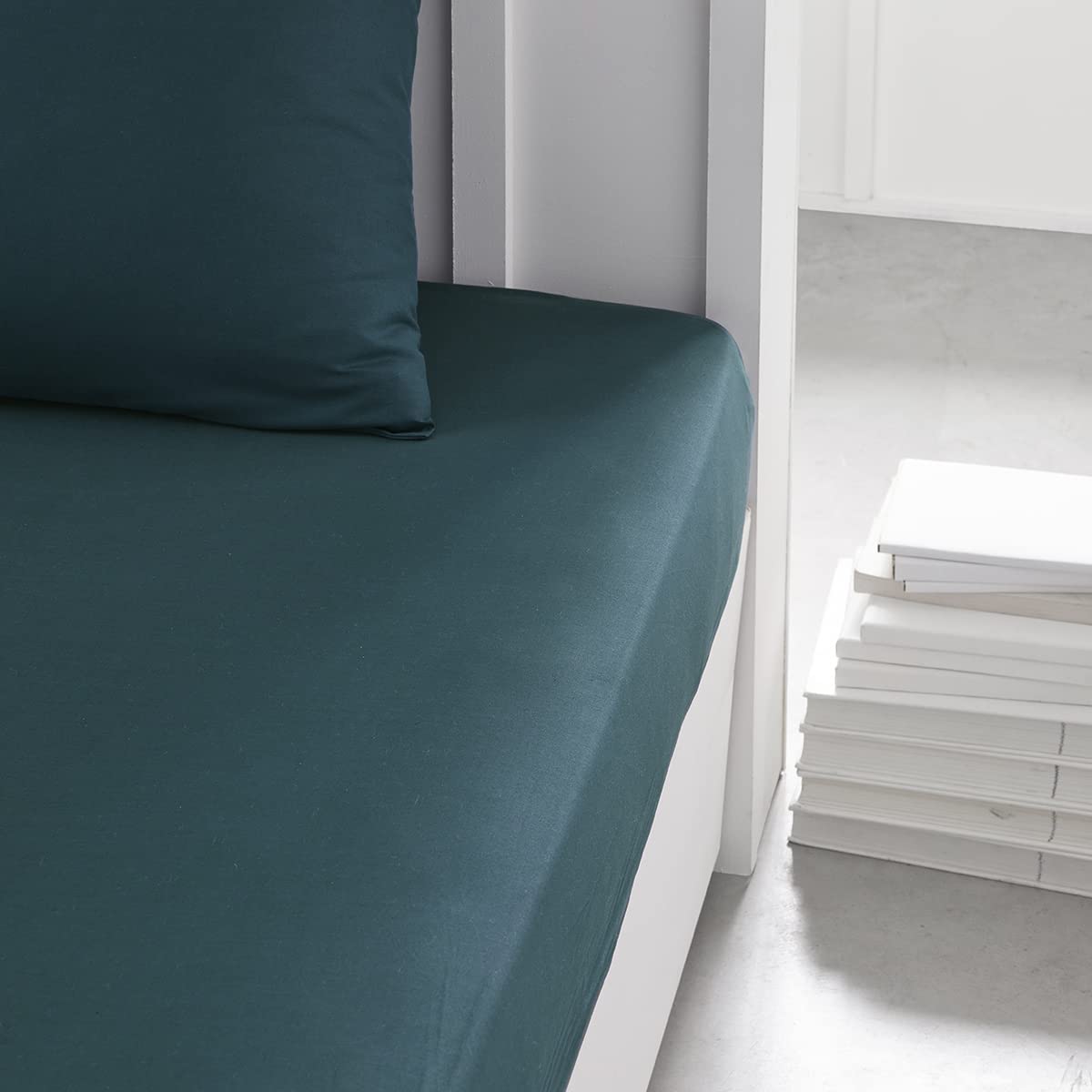 TODAY Essential - Drap Housse 140X190 cm 2 Personnes 100% Coton Uni, Acier