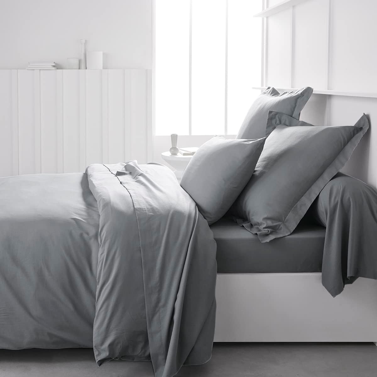 TODAY Essential - Drap Housse 140X190 cm 2 Personnes 100% Coton Uni, Acier