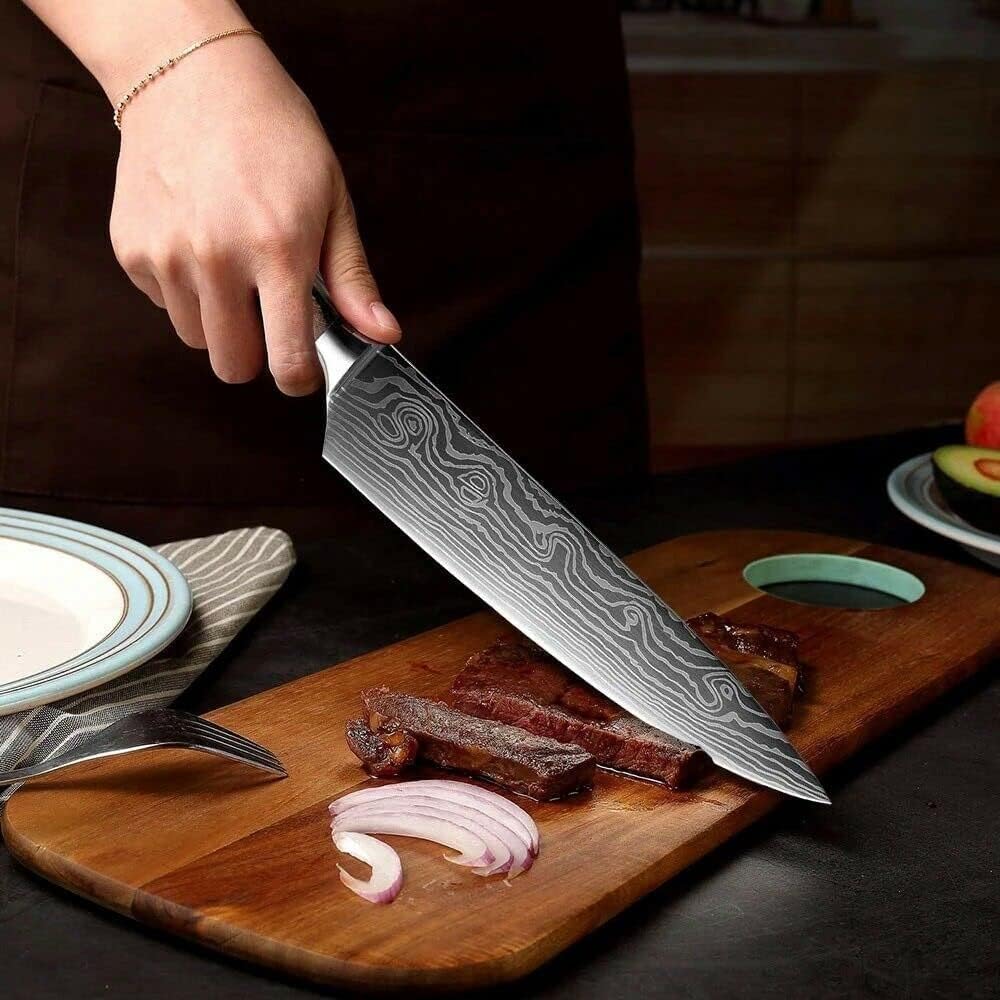 ZENG Couteau de Chef Couteau à Fileter Couteau Universel Couteau de Cuisine Tranchant en Acier Inoxydable Allemand Poignées Ergonomiques en Pakkawood pour la Maison et le Restaurant (5pcs)