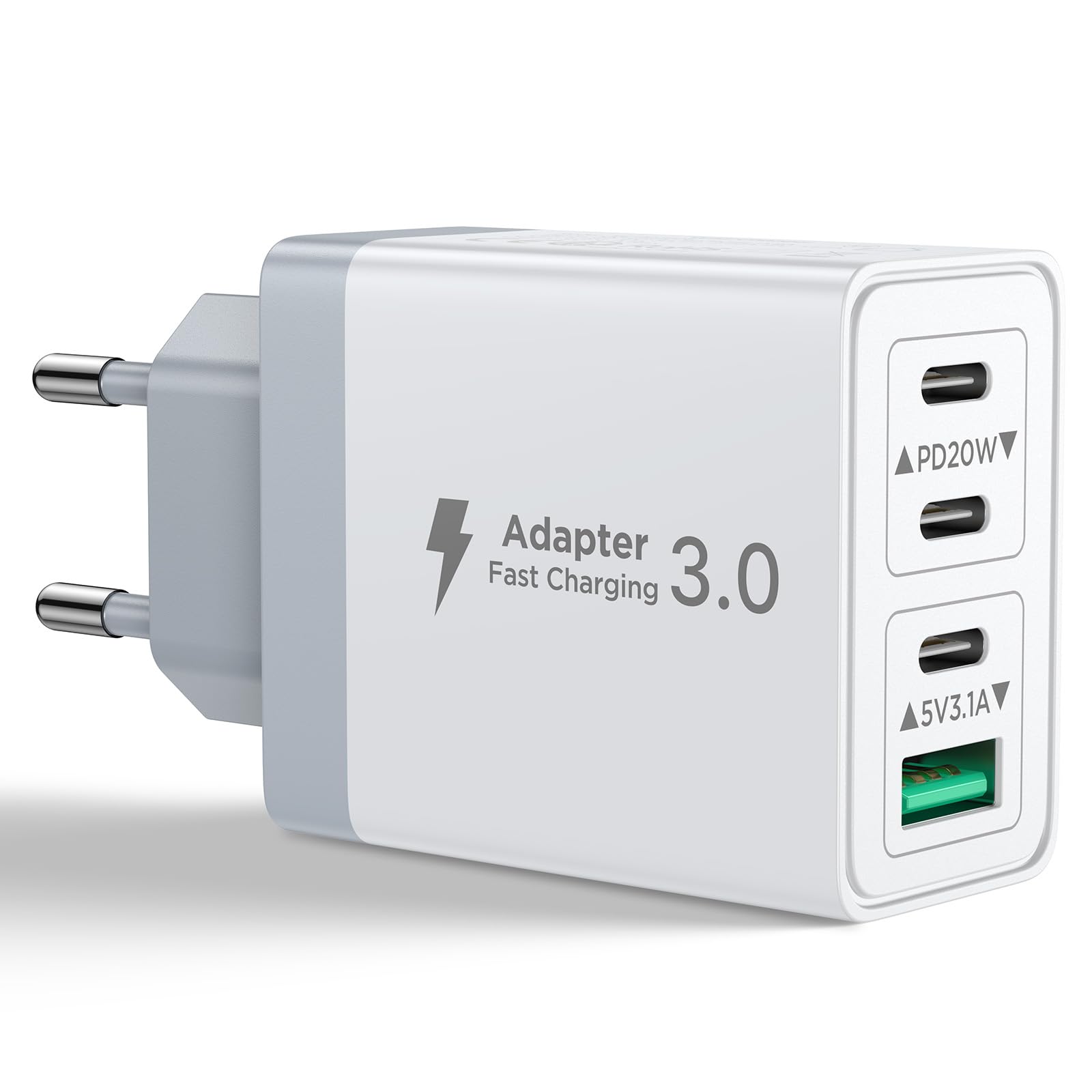 Aioneus Chargeur USB C, 40W 4 Port Prise USBC Chargeur Rapide iPhone, Multi Secteur PD+QC 3.1A Type C Adaptateur pour iPhone 16 15 14 13 12 11 Pro Max X XS XR 8 7 6S Plus Mini SE, iPad,Samsung Galaxy