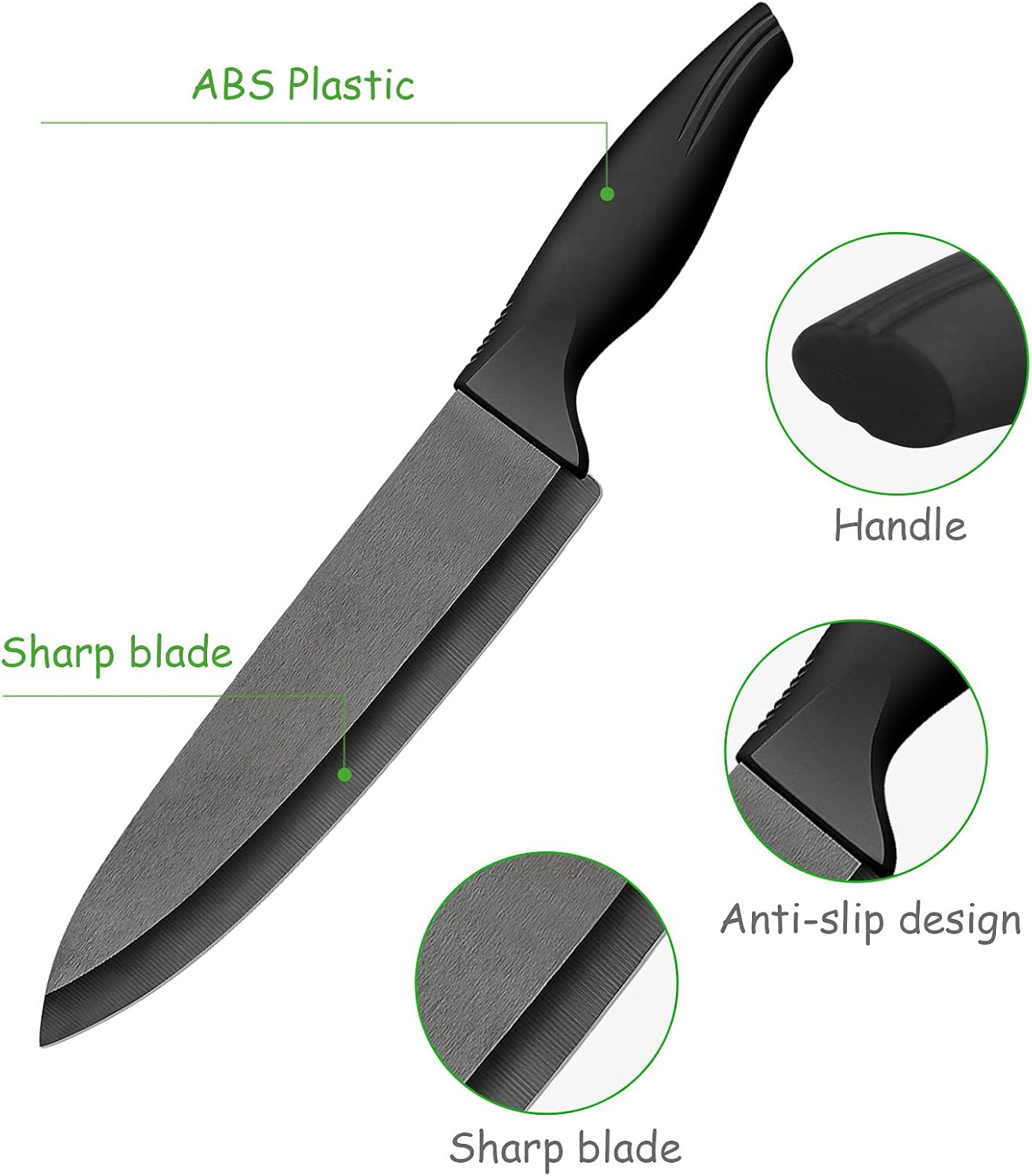 LinStyle Couteau Ceramique, 18 cm Lame Céramique Couteau Cuisine, Couteau de Chef avec Manche Ergonomique, Couteaux et Ustensiles de Cuisine pour Couper Fruits Légumes Viande, Noir