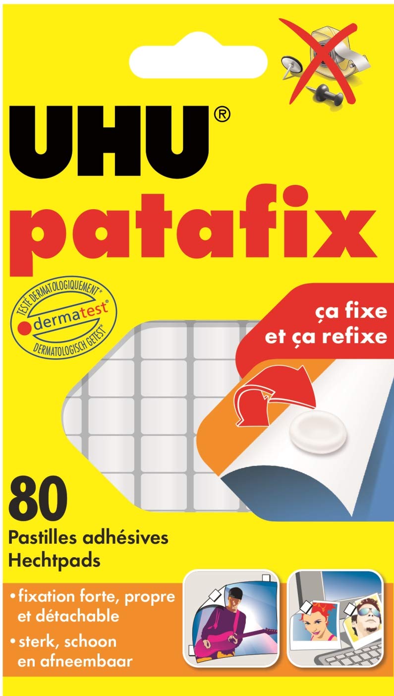 UHU Patafix Déco - pastilles adhésives prédécoupées, pâte à fixer, super-fortes (Jusqu'à 2 kg), repositionnables, blanche, 32 pastilles