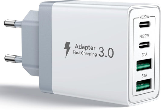 Aioneus Chargeur USB C, 40W 4 Port Prise USBC Chargeur Rapide iPhone, Multi Secteur PD+QC 3.1A Type C Adaptateur pour iPhone 16 15 14 13 12 11 Pro Max X XS XR 8 7 6S Plus Mini SE, iPad,Samsung Galaxy