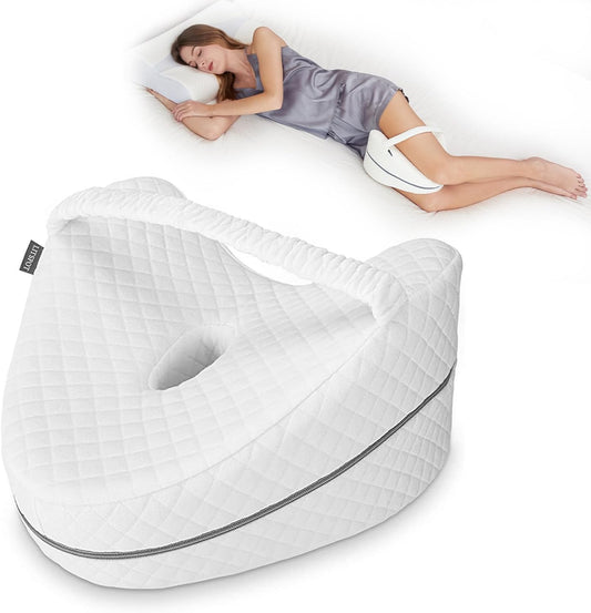 LITSPOT Oreiller de Jambe Oreiller de Genou Orthopédique Genou Ergonomique avec Mousse à Mémoire de Forme pour Dormir pour Soulager la Pression - Hanches, Jambes, Genoux, Blanc
