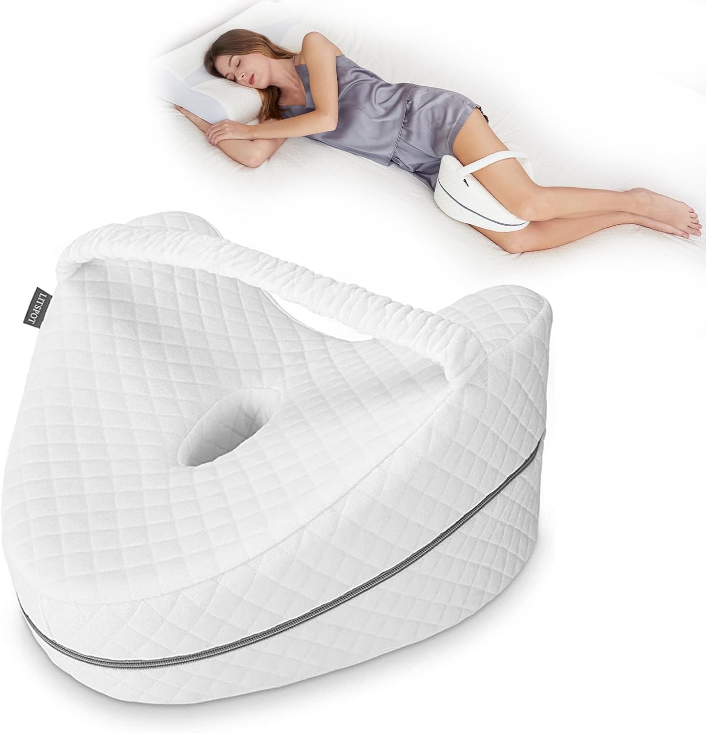 LITSPOT Oreiller de Jambe Oreiller de Genou Orthopédique Genou Ergonomique avec Mousse à Mémoire de Forme pour Dormir pour Soulager la Pression - Hanches, Jambes, Genoux, Blanc