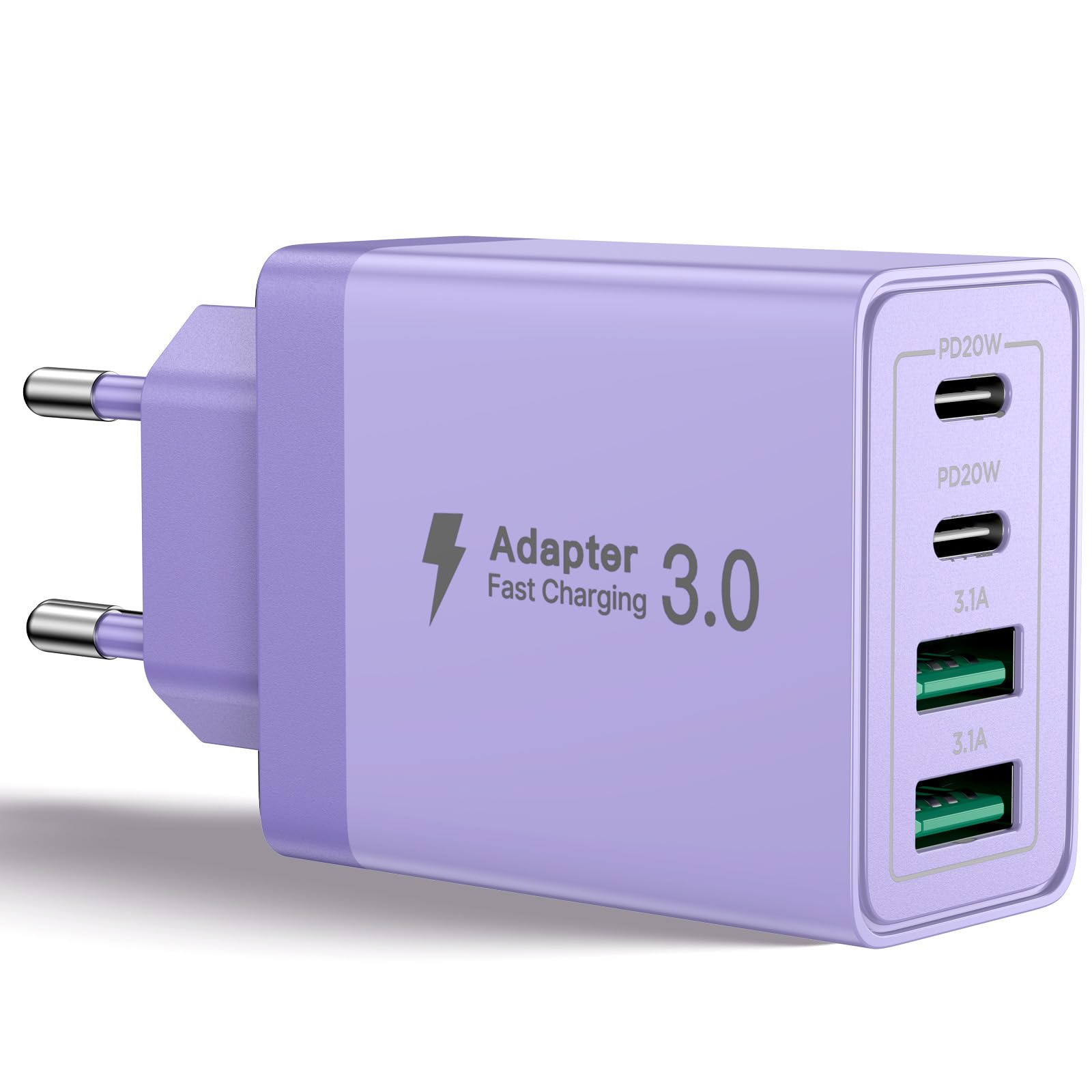Aioneus Chargeur USB C, 40W 4 Port Prise USBC Chargeur Rapide iPhone, Multi Secteur PD+QC 3.1A Type C Adaptateur pour iPhone 16 15 14 13 12 11 Pro Max X XS XR 8 7 6S Plus Mini SE, iPad,Samsung Galaxy