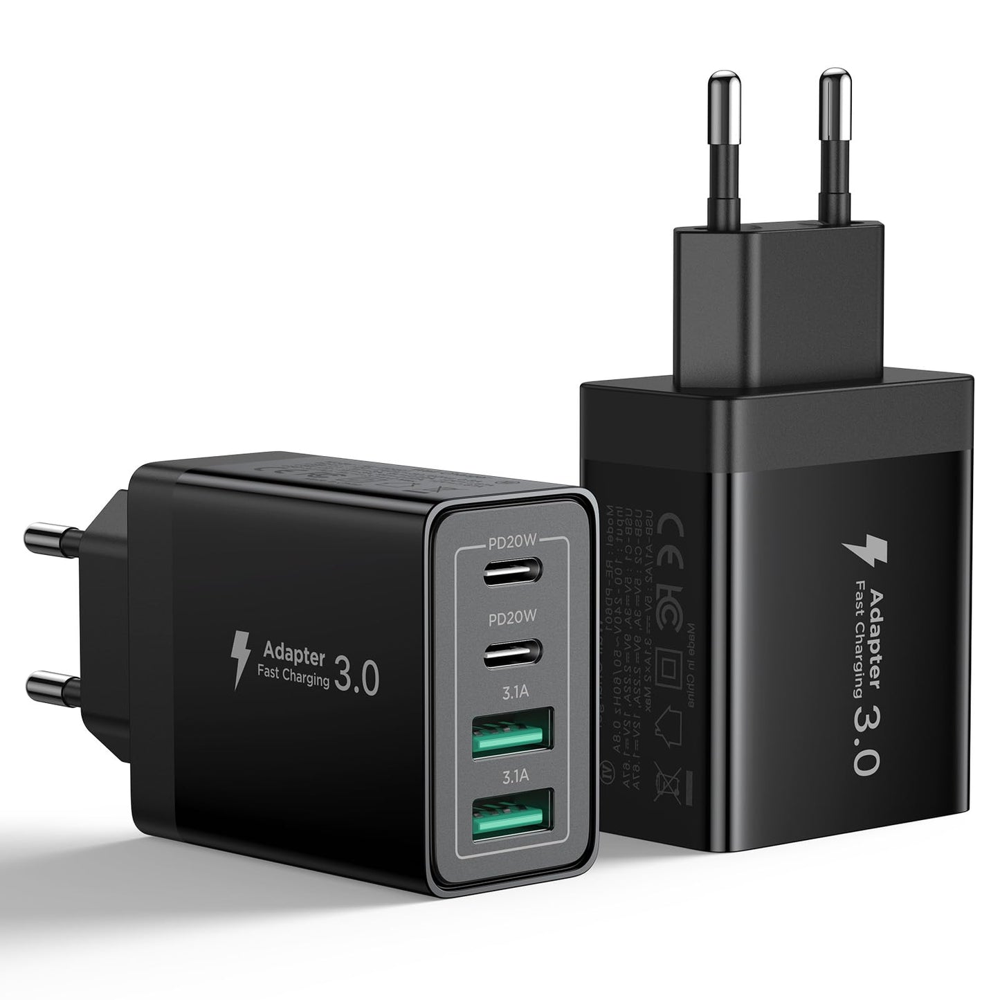 Aioneus Chargeur USB C, 40W 4 Port Prise USBC Chargeur Rapide iPhone, Multi Secteur PD+QC 3.1A Type C Adaptateur pour iPhone 16 15 14 13 12 11 Pro Max X XS XR 8 7 6S Plus Mini SE, iPad,Samsung Galaxy