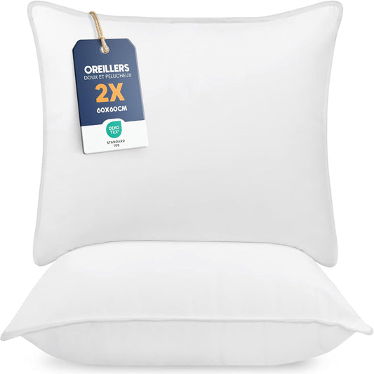 Utopia Bedding Pillow (Lot de 2), 60 x 60 cm, Oreiller de Sommeil, Coussin Respirant et Doux (Blanc)