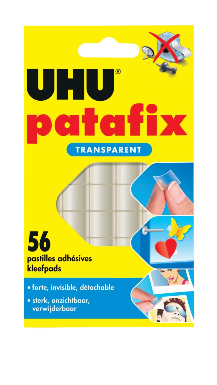 UHU Patafix Déco - pastilles adhésives prédécoupées, pâte à fixer, super-fortes (Jusqu'à 2 kg), repositionnables, blanche, 32 pastilles