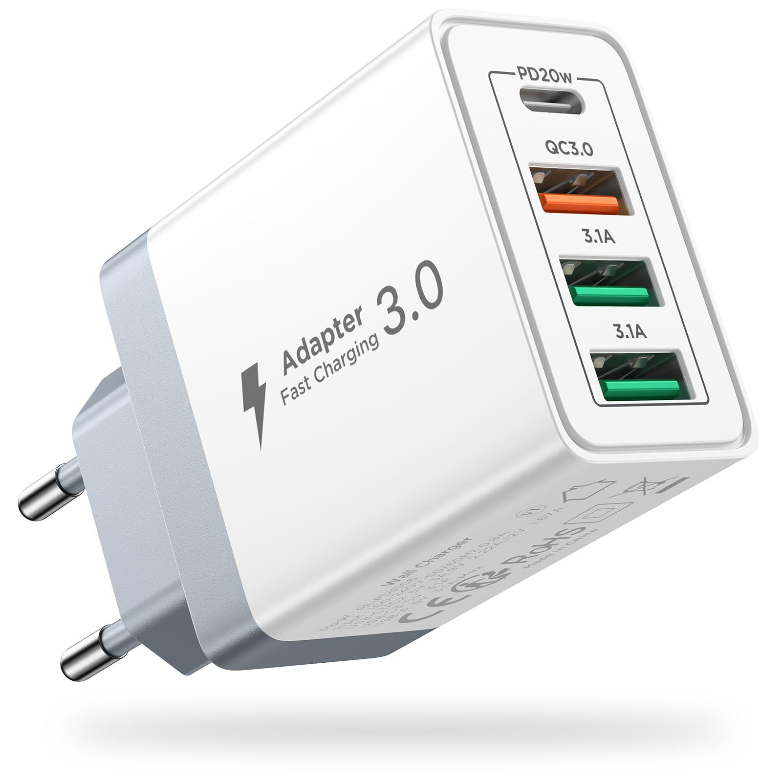 Aioneus Chargeur USB C, 40W 4 Port Prise USBC Chargeur Rapide iPhone, Multi Secteur PD+QC 3.1A Type C Adaptateur pour iPhone 16 15 14 13 12 11 Pro Max X XS XR 8 7 6S Plus Mini SE, iPad,Samsung Galaxy