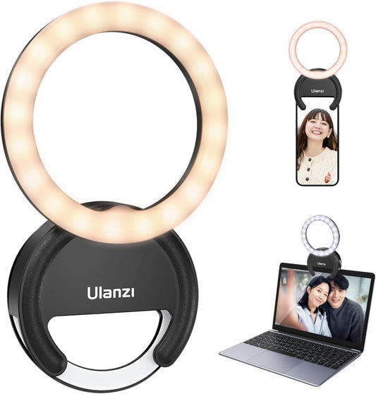 Ring Light Telephone ULANZI 4" Selfie Lumiere Photo, 3 Températures Couleur 3000K-7000K, Right Light 5 Niveaux Luminosité, Lumière Laptop für Vidéo Conférence Streaming Make-up Vlog Youtube TikTok