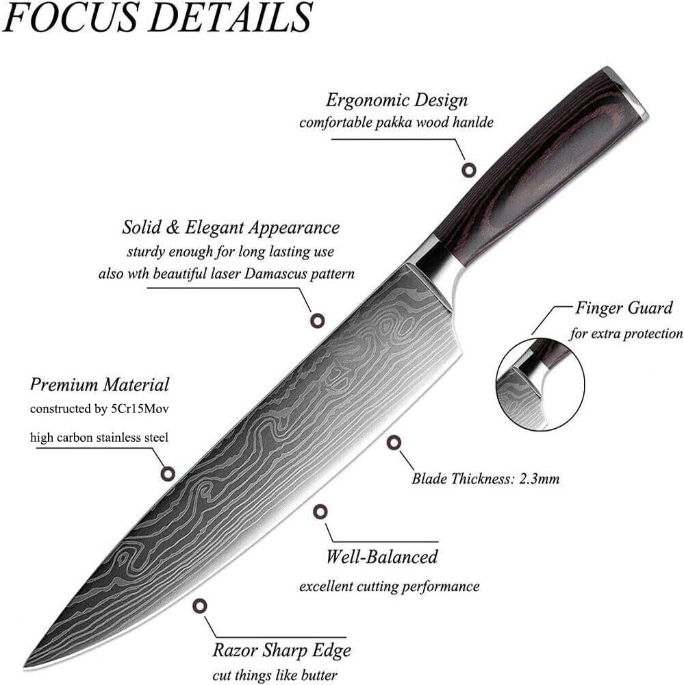 ZENG Couteau de Chef Couteau à Fileter Couteau Universel Couteau de Cuisine Tranchant en Acier Inoxydable Allemand Poignées Ergonomiques en Pakkawood pour la Maison et le Restaurant (5pcs)
