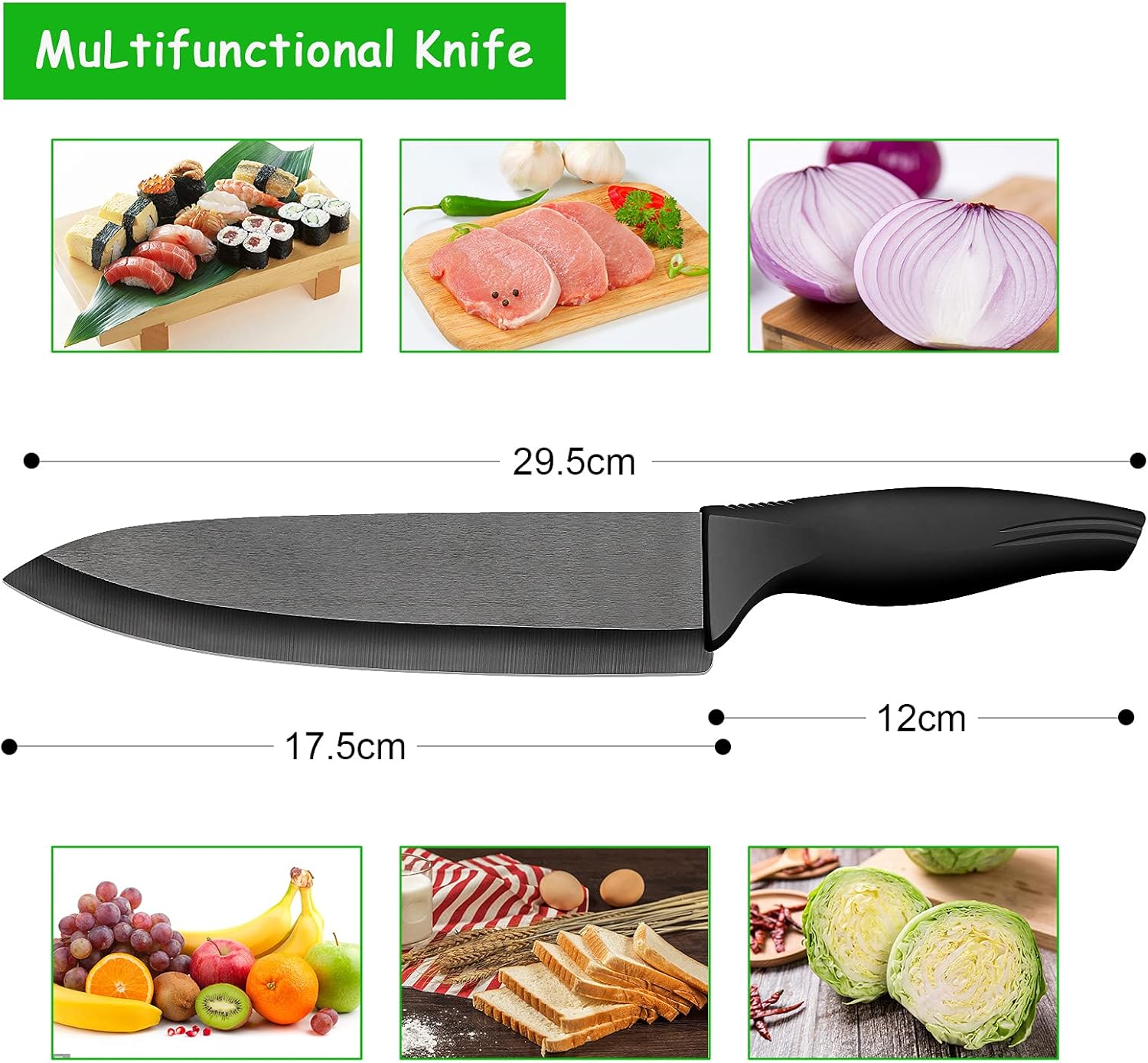 LinStyle Couteau Ceramique, 18 cm Lame Céramique Couteau Cuisine, Couteau de Chef avec Manche Ergonomique, Couteaux et Ustensiles de Cuisine pour Couper Fruits Légumes Viande, Noir