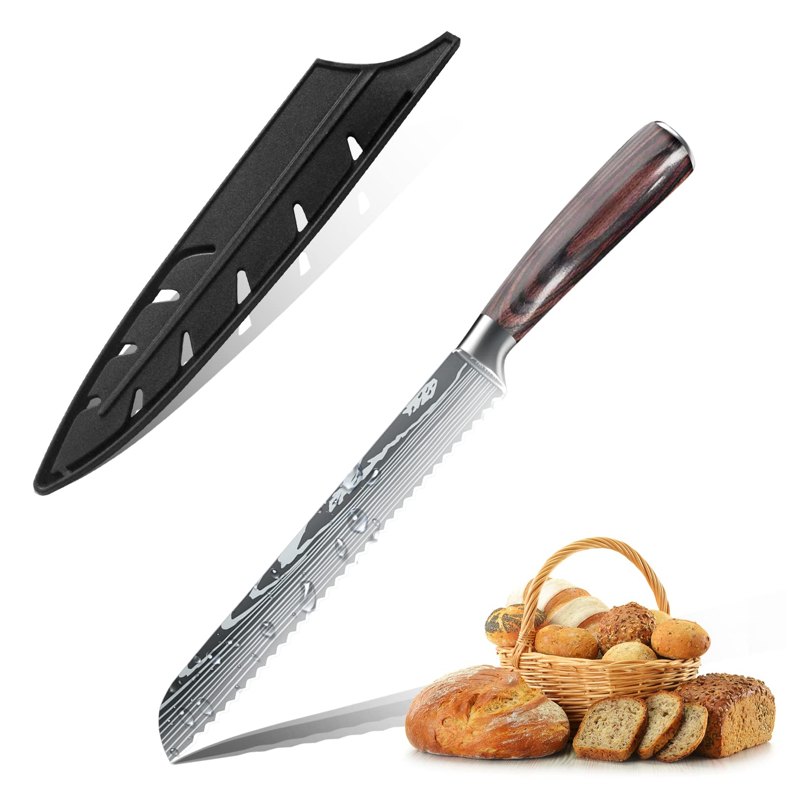 ZENG Couteau de Chef Couteau à Fileter Couteau Universel Couteau de Cuisine Tranchant en Acier Inoxydable Allemand Poignées Ergonomiques en Pakkawood pour la Maison et le Restaurant (5pcs)