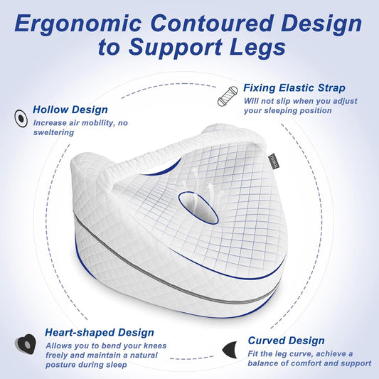 LITSPOT Oreiller de Jambe Oreiller de Genou Orthopédique Genou Ergonomique avec Mousse à Mémoire de Forme pour Dormir pour Soulager la Pression - Hanches, Jambes, Genoux, Blanc