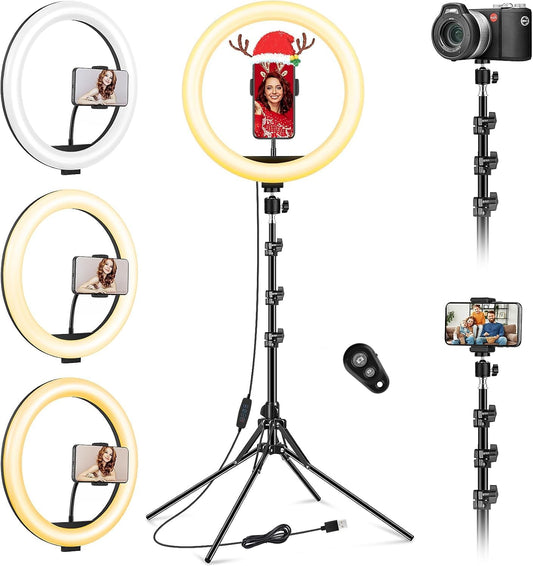 11.5" Ring Light Professionnel avec Trépied Grand, [Mise à Niveau] 1m77/69.5" Trepied Smartphone Anneau Lumineux, Selfie LED Anneau Lumière pour Maquillage