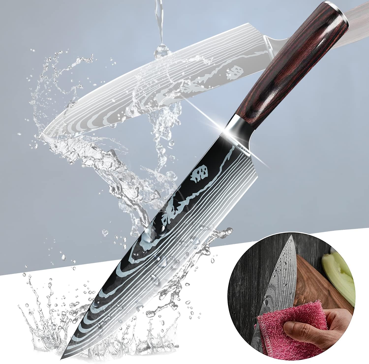ZENG Couteau de Chef Couteau à Fileter Couteau Universel Couteau de Cuisine Tranchant en Acier Inoxydable Allemand Poignées Ergonomiques en Pakkawood pour la Maison et le Restaurant (8pcs)