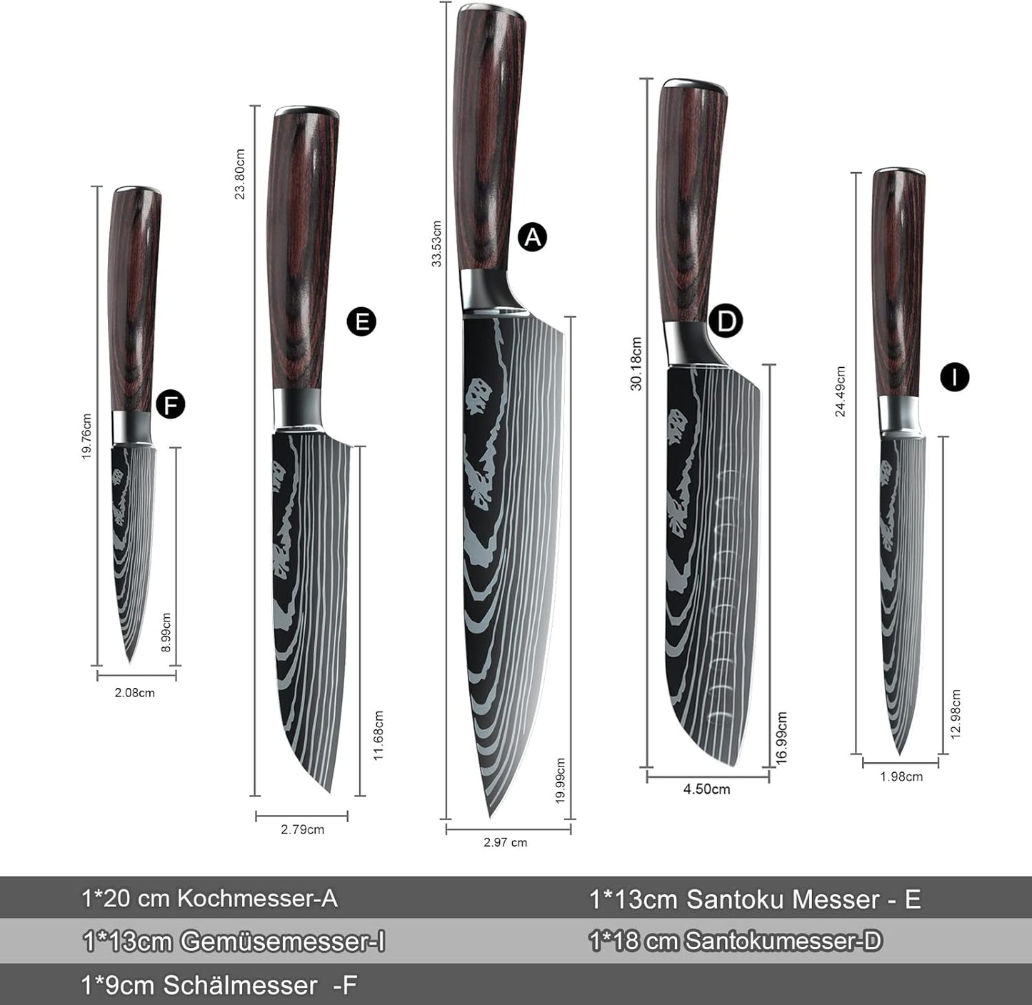 ZENG Couteau de Chef Couteau à Fileter Couteau Universel Couteau de Cuisine Tranchant en Acier Inoxydable Allemand Poignées Ergonomiques en Pakkawood pour la Maison et le Restaurant (5pcs)
