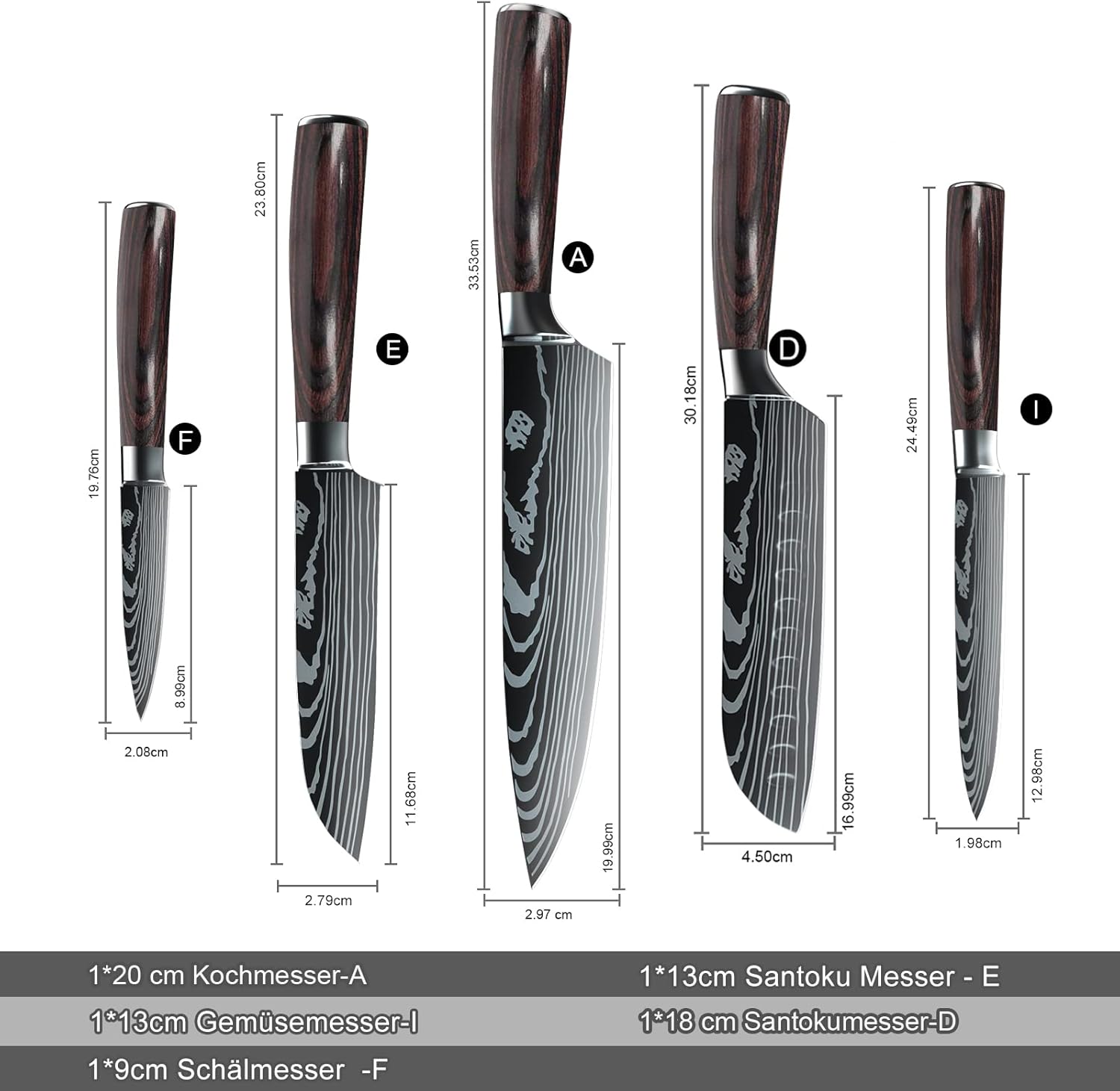 ZENG Couteau de Chef Couteau à Fileter Couteau Universel Couteau de Cuisine Tranchant en Acier Inoxydable Allemand Poignées Ergonomiques en Pakkawood pour la Maison et le Restaurant (5pcs)