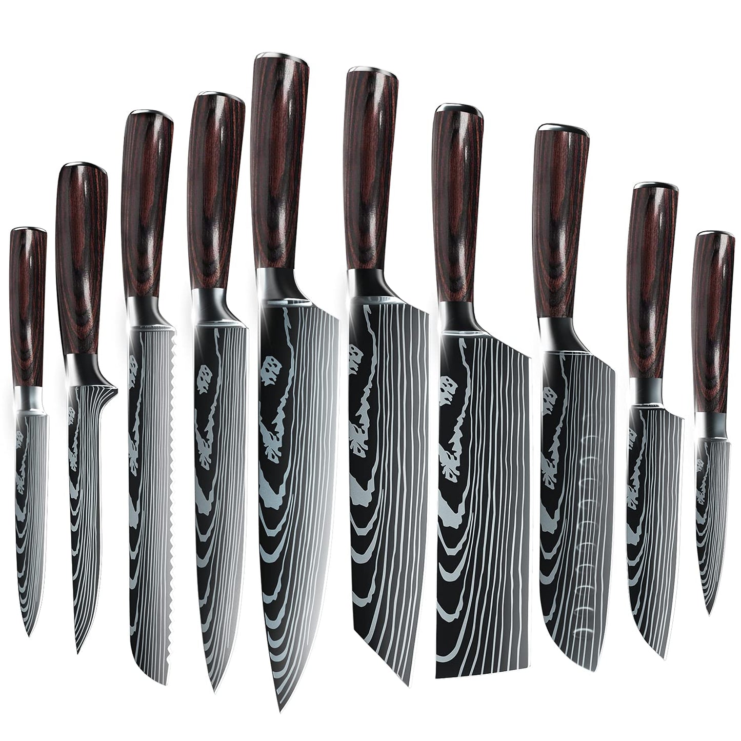 ZENG Couteau de Chef Couteau à Fileter Couteau Universel Couteau de Cuisine Tranchant en Acier Inoxydable Allemand Poignées Ergonomiques en Pakkawood pour la Maison et le Restaurant (5pcs)