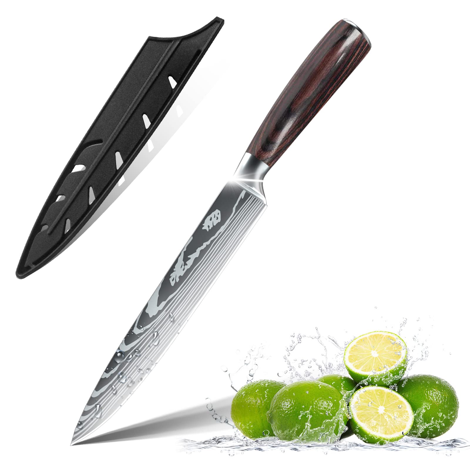 ZENG Couteau de Chef Couteau à Fileter Couteau Universel Couteau de Cuisine Tranchant en Acier Inoxydable Allemand Poignées Ergonomiques en Pakkawood pour la Maison et le Restaurant (5pcs)