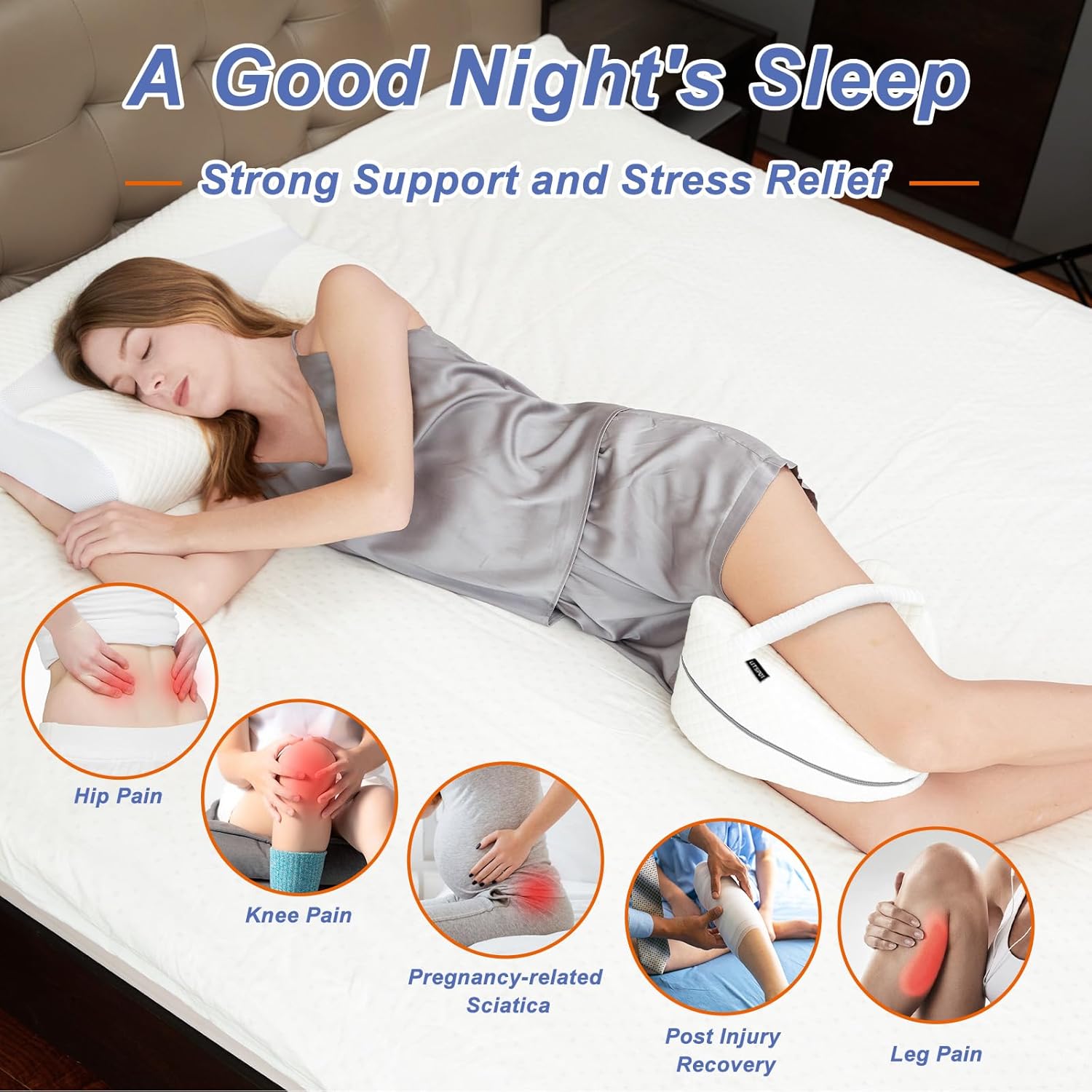 LITSPOT Oreiller de Jambe Oreiller de Genou Orthopédique Genou Ergonomique avec Mousse à Mémoire de Forme pour Dormir pour Soulager la Pression - Hanches, Jambes, Genoux, Blanc