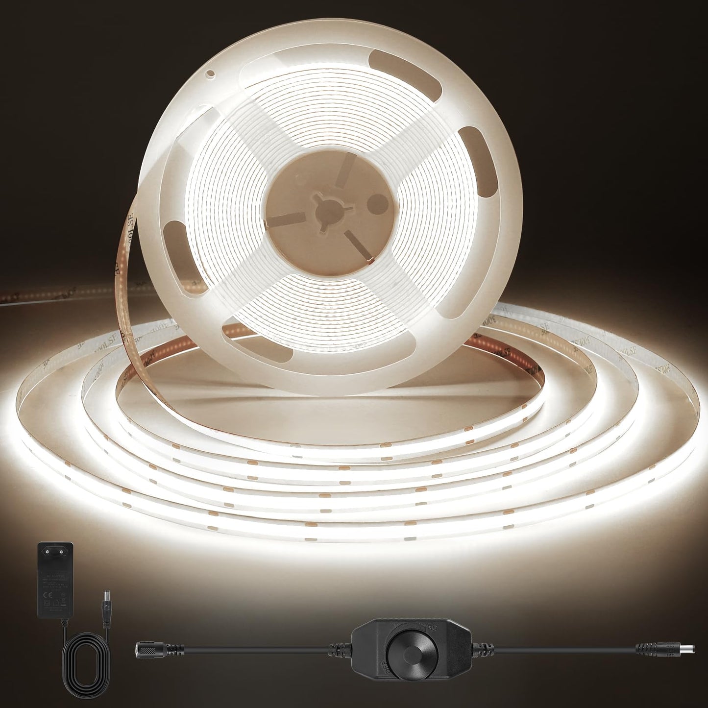 ACELUMO Ruban LED COB 5m, Ruban LED Blanc Chaud avec Smart App et Telecommande, Fonction Minuterie, Couleur Dynamique, Mode Musique pour Mural, TV, Cuisine Salon, 3000K