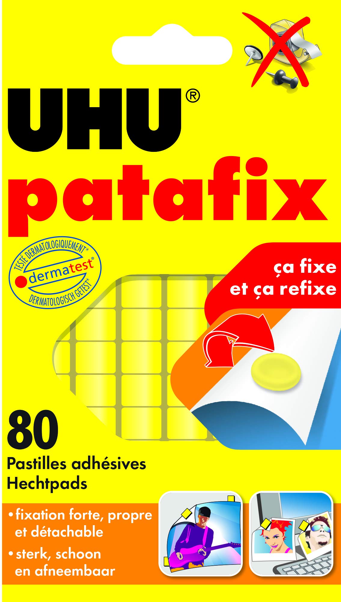 UHU Patafix Déco - pastilles adhésives prédécoupées, pâte à fixer, super-fortes (Jusqu'à 2 kg), repositionnables, blanche, 32 pastilles